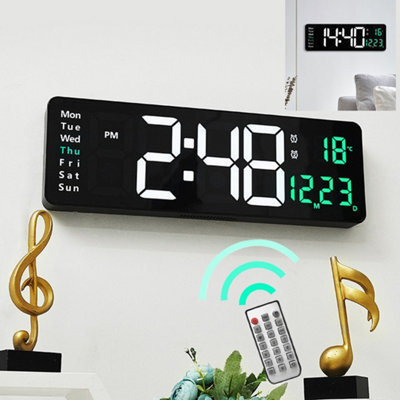Green 13 Inch Led Digital Wall Clock Desk Clock Calendar Temperature - image 1