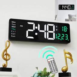 Green 13 Inch Led Digital Wall Clock Desk Clock Calendar Temperature - thumbnail 1