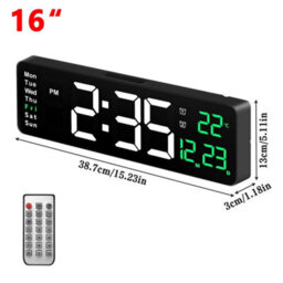 Green 13 Inch Led Digital Wall Clock Desk Clock Calendar Temperature - thumbnail 2