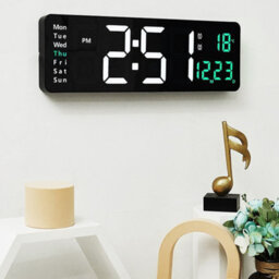 Green 13 Inch Led Digital Wall Clock Desk Clock Calendar Temperature - thumbnail 3