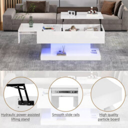 High Gloss Lift Up Coffee Table With Storage And Height-Adjustable Tabletop - thumbnail 8