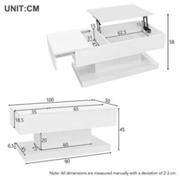 High Gloss Lift Up Coffee Table With Storage And Height-Adjustable Tabletop - thumbnail 5