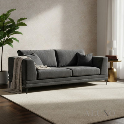 Aluxo Lenox Modern Boucle 3 Seater Sofa Steel Mermaid Velvet Grey Soft Deep Cushion Set - image 1