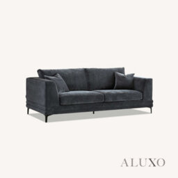 Aluxo Lenox Modern Boucle 3 Seater Sofa Steel Mermaid Velvet Grey Soft Deep Cushion Set - thumbnail 8