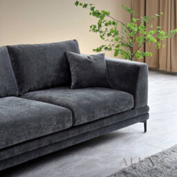 Aluxo Lenox Modern Boucle 3 Seater Sofa Steel Mermaid Velvet Grey Soft Deep Cushion Set - thumbnail 2