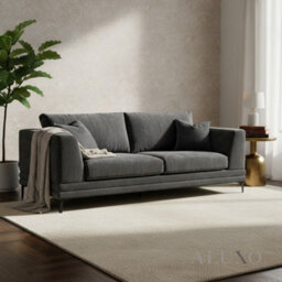 Aluxo Lenox Modern Boucle 3 Seater Sofa Steel Mermaid Velvet Grey Soft Deep Cushion Set - thumbnail 1