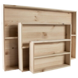Woodeedoo Set Of 3 Wall Mounted 2 Tier Shallow Wooden Display Shelves Unfinished Pine For Craft Decoration Miniatures Storage Use - thumbnail 8