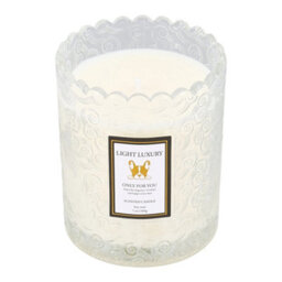 Living And Home Translucent Embossing Glass Cup Soy Wax English Pear And Freesia Scented Candle, 16-Hour Burn - thumbnail 1