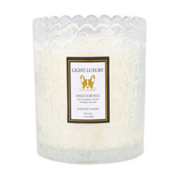 Living And Home Translucent Embossing Glass Cup Soy Wax English Pear And Freesia Scented Candle, 16-Hour Burn - thumbnail 2