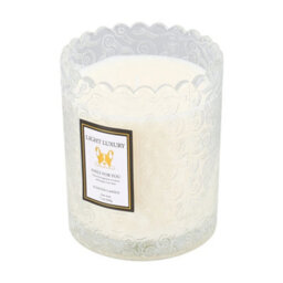 Living And Home Translucent Embossing Glass Cup Soy Wax English Pear And Freesia Scented Candle, 16-Hour Burn - thumbnail 3