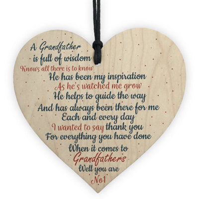 Red Ocean Thank You Gifts For Him Grandad Grandpa Wooden Heart Dad Birthday Gifts From Grandchildren - image 1