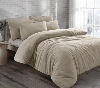 Homes & Linen Teddy Fleece Duvet Cover Set With Pillow Case Thermal Fleece Warm Cosy Soft Fur Teddy Bedding Duvet Cover Set