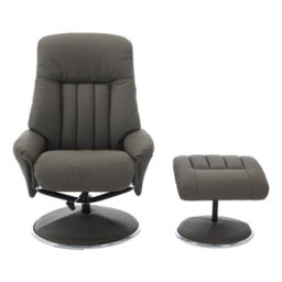 Morris Living The Lyon - Genuine Leather Swivel Recliner Chair & Footstool In Cinder Grey - thumbnail 2