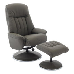 Morris Living The Lyon - Genuine Leather Swivel Recliner Chair & Footstool In Cinder Grey