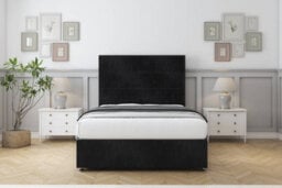 "Sloomy Texas Black Naples Divan Bed With Mattress No Drawers With 54"" Floor Standing Headboard 4' Small Double" - thumbnail 1