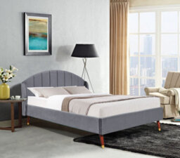 Comfy Living Winged Plush Velvet Fabric  Bed Frame With Curved Headboard 4Ft6 Double Grey - thumbnail 1