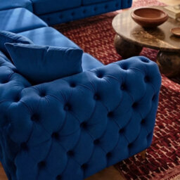 Sofaya Monaco Chesterfield 6 Seater Chaise Sofa Blue Velvet L Shaped Corner Chaise - Right Hand Deep Buttoned Upholstery Couch Lounge - thumbnail 2