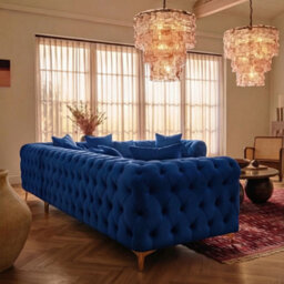 Sofaya Monaco Chesterfield 6 Seater Chaise Sofa Blue Velvet L Shaped Corner Chaise - Right Hand Deep Buttoned Upholstery Couch Lounge - thumbnail 3