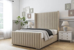 "Sloomy Marlborough Almond Coniston Bed Frame With Mattress With 50""  Upholstered Wingback Headboard 6' Super King" - thumbnail 2