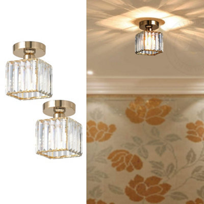 Set Of 2 Modern Ceiling Lights Small Crystal Flush Mount Chandelier For Entryway, Hallway, Kitchen - image 1