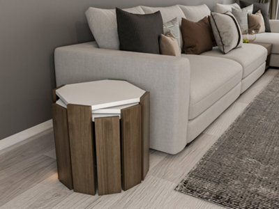 Decorotika Lori 3-Pieces Nesting Table Coffee Table Cocktail Table Set - White And Walnut Pattern - image 1