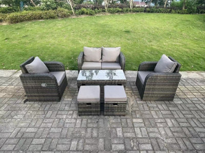 Fimous Pe Wicker Rattan Garden Furniture Set Love Sofa Reclining Chair Outdoor Rectangular Coffee Table Stools - image 1