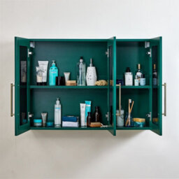 Homestylestore 900 X 650mm Dark Green Wall Mounted Mirrored Door Bathroom Cabinet And Aged Gold T Bar Handles - thumbnail 2