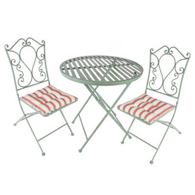 Dibor Vintage Green 3 Piece Outdoor Garden Furniture Dining Table And Chair Folding Bistro Set With Free Set Of 2 Red Seat Pad Cushions - image 1