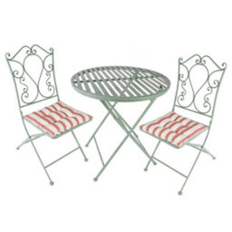 Dibor Vintage Green 3 Piece Outdoor Garden Furniture Dining Table And Chair Folding Bistro Set With Free Set Of 2 Red Seat Pad Cushions