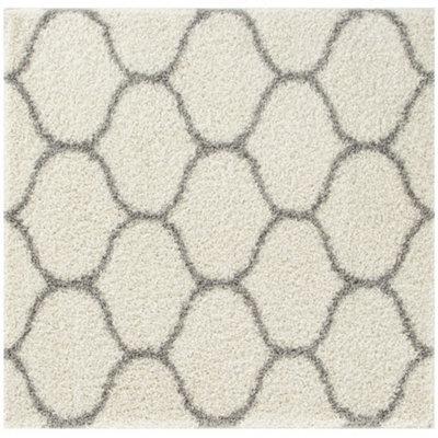 The Rugs Moroccan Shaggy Rugs And Runners Soft Fluffy Trellis Design High Pile Ivory And Grey Living Room Kitchen Hallway 600 - image 1