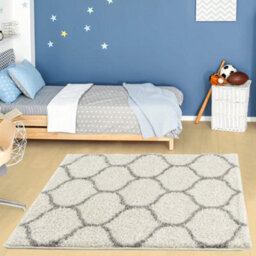 The Rugs Moroccan Shaggy Rugs And Runners Soft Fluffy Trellis Design High Pile Ivory And Grey Living Room Kitchen Hallway 600 - thumbnail 5