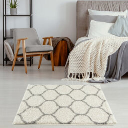 The Rugs Moroccan Shaggy Rugs And Runners Soft Fluffy Trellis Design High Pile Ivory And Grey Living Room Kitchen Hallway 600 - thumbnail 4