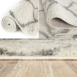 The Rugs Moroccan Shaggy Rugs And Runners Soft Fluffy Trellis Design High Pile Ivory And Grey Living Room Kitchen Hallway 600 - thumbnail 3
