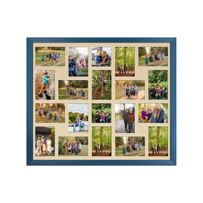 AK Frames 80X70Cm Navy Blue Classic Multi Photo Frame With Ivory Mount - Holds 20 Apertures (18X) 6X4, (2X) 4X4 Photos - image 1