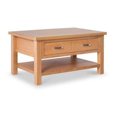 London Oak 85Cm Large Rectangular Coffee Table With Drawer And Shelf - By Roseland Furniture - image 1