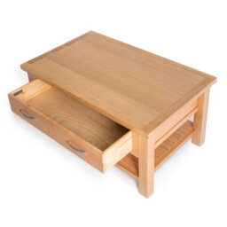 London Oak 85Cm Large Rectangular Coffee Table With Drawer And Shelf - By Roseland Furniture - thumbnail 8