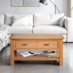 London Oak 85Cm Large Rectangular Coffee Table With Drawer And Shelf - By Roseland Furniture - thumbnail 2