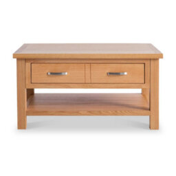 London Oak 85Cm Large Rectangular Coffee Table With Drawer And Shelf - By Roseland Furniture - thumbnail 3