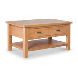 London Oak 85Cm Large Rectangular Coffee Table With Drawer And Shelf - By Roseland Furniture - thumbnail 1