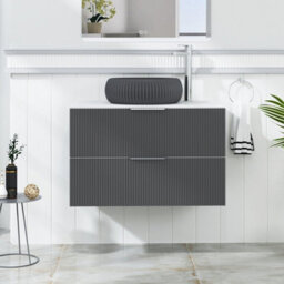Royal Bathrooms Evora 800mm Graphite Grey Fluted Wall Hung Countertop Vanity Unit 2 Drawer With Milan Black Basin - thumbnail 1