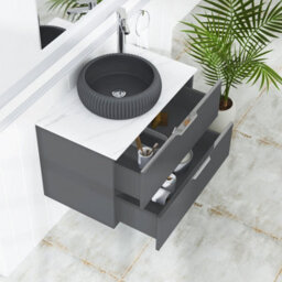 Royal Bathrooms Evora 800mm Graphite Grey Fluted Wall Hung Countertop Vanity Unit 2 Drawer With Milan Black Basin - thumbnail 3