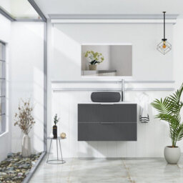 Royal Bathrooms Evora 800mm Graphite Grey Fluted Wall Hung Countertop Vanity Unit 2 Drawer With Milan Black Basin - thumbnail 2