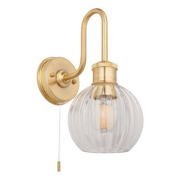 Bubly Bathrooms Arch Wall Light: Satin Brass Plated, Clear Ribbed Glass - E27 Led Compatible, Ip44 Bathroom Rated - thumbnail 2
