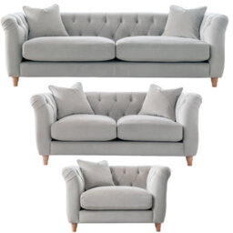 Furnishings For Less UK Elsie Velvet Chesterfield Plush Velvet Chalk 3 Seater + 2 Seater + Armchair Set