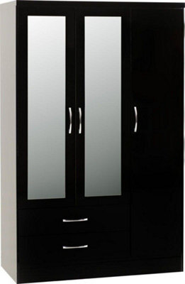 Seconique Nevada 3 Door 2 Drawer Mirrored Wardrobe In Black Gloss Finish - image 1