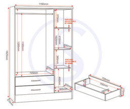 Seconique Nevada 3 Door 2 Drawer Mirrored Wardrobe In Black Gloss Finish - thumbnail 9