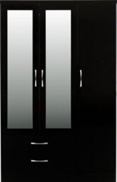 Seconique Nevada 3 Door 2 Drawer Mirrored Wardrobe In Black Gloss Finish - thumbnail 2