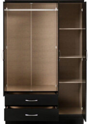 Seconique Nevada 3 Door 2 Drawer Mirrored Wardrobe In Black Gloss Finish - thumbnail 3