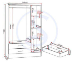Seconique Nevada 3 Door 2 Drawer Mirrored Wardrobe In Black Gloss Finish - thumbnail 4