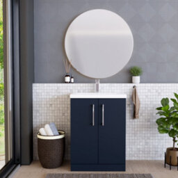 Balterley Contemporary Bathroom Floor Standing 2 Soft-Close Door Vanity Unit & Mid-Edge Ceramic Basin, Midnight Blue, 600 mm - thumbnail 2